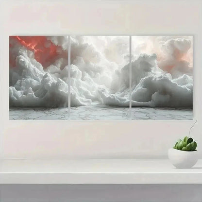 3pcs Abstract Cloud Creamy White & Red Hues d  Wall Art Set Canvas Framed 60x90cm - High Quality Print 100% Australian Made Wall Canvas Ready to Hang - Bella Home Decor