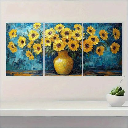 3pcs Yellow Vase Flower Famous Painting Metal Print Ready to Hang Art - Bella Home Decor
