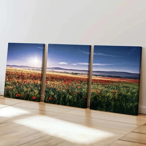 3pcs Sea Of Flowers Flower Garden Scenery Wall Art Canvas Unframed – High Quality Print 100% Australian Made Wall Canvas