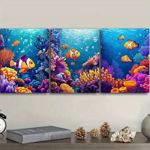 3pcs Depicting a Coral Reef Scene Wall Art Set Canvas Unframed – High Quality Print 100% Australian Made Wall Canvas