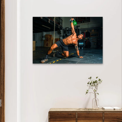 Athletic Man Doing a Kettle bell Get-Up 5mm Plastic Poster Ready to Hang 90x60cm