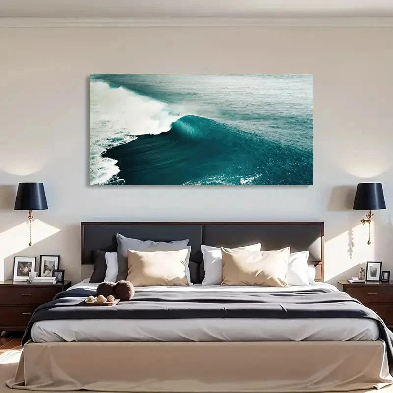 Ocean Waves Striking Blue Wall Art Canvas Office Home Room Framed 120x60cm