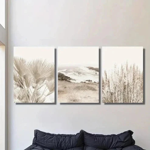3pcs Beach Coast & Rhododendron Plant Wall Art Canvas Unframed - High Quality Print 100% Australian Made Wall Canvas