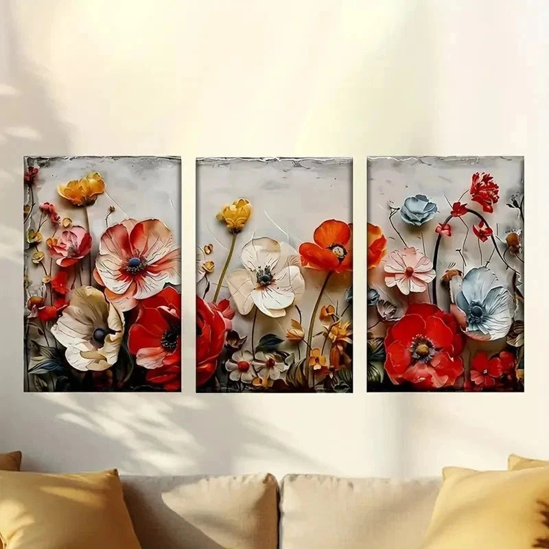 3pcs Painting of Red And White Flowers Wall Art Set Canvas Framed 40x60cm - High Quality Print 100% Australian Made Wall Canvas Ready to Hang