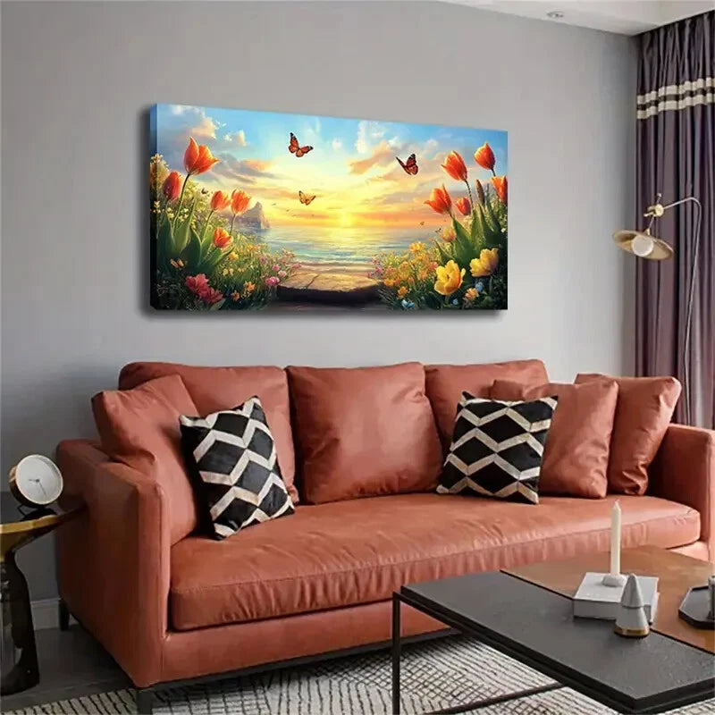 Bright Sunny Scene Golden Rays Wall Art Canvas Office Home Room Framed 120x60cm - Bella Home Decor