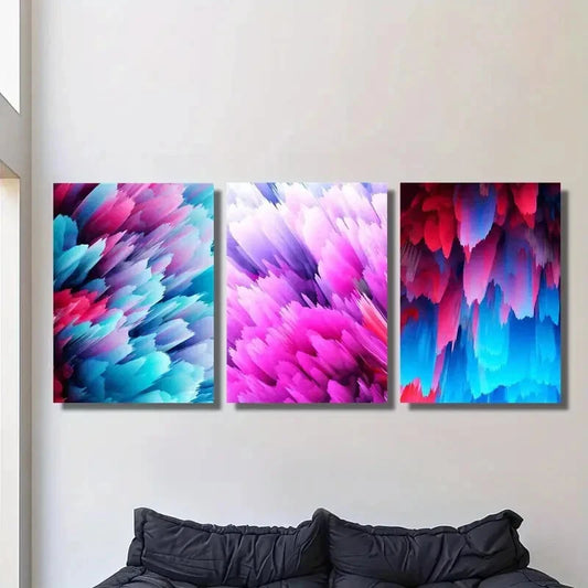 3pcs Abstract Colorful Pink and Purple, Painting Wall Art Set Canvas Framed 50x70cm - High Quality Print 100% Australian Made Wall Canvas Ready to Hang
