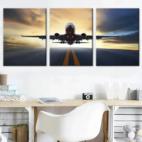 3pcs Airport Takeoff Aviation Wall Art Set Canvas Unframed - High Quality Print 100% Australian Made Wall Canvas - Bella Home Decor
