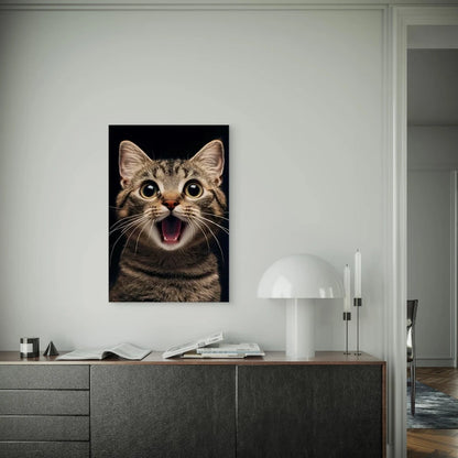 Vibrant Surprised Tabby Cat  60x90cm Metal Print Ready to Hang