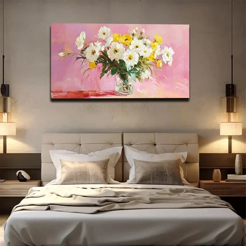 Bunch Of Flowers Glass Vase Wall Art Canvas Office Home Room Framed 120x60cm - Bella Home Decor