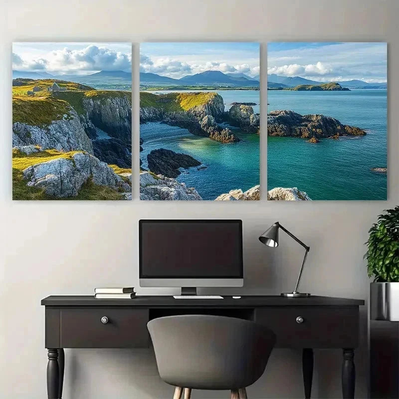3pcs Anglesey Snowdonia Travel Poster Perfect Wall Art Set Canvas Framed 50x70cm - High Quality Print 100% Australian Made Wall Canvas Ready to Hang - Bella Home Decor