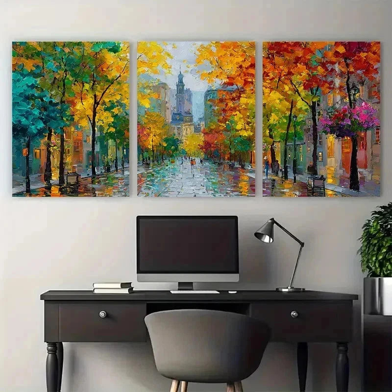 3pcs Street Scene Vibrant Urban Lands Perfect Wall Art Set Canvas Framed 50x70cm - High Quality Print 100% Australian Made Wall Canvas Ready to Hang