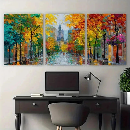 3pcs Street Scene Vibrant Urban Lands Perfect Wall Art Set Canvas Framed 50x70cm - High Quality Print 100% Australian Made Wall Canvas Ready to Hang