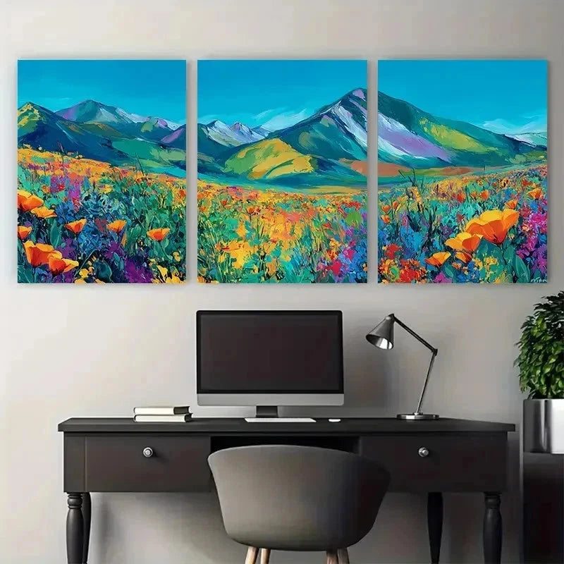 3pcs Abstract Wildflower Mountain Nature Perfect Wall Art Set Canvas Framed 50x70cm - High Quality Print 100% Australian Made Wall Canvas Ready to Hang - Bella Home Decor