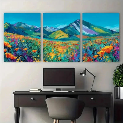 3pcs Abstract Wildflower Mountain Nature Perfect Wall Art Set Canvas Framed 50x70cm - High Quality Print 100% Australian Made Wall Canvas Ready to Hang - Bella Home Decor