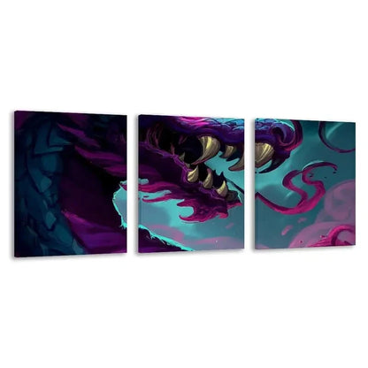 3pcs Vibrant Purple & Teal Abstract Dragon  Wall Art Set Canvas Framed 40x60cm - High Quality Print 100% Australian Made Wall Canvas Ready to Hang