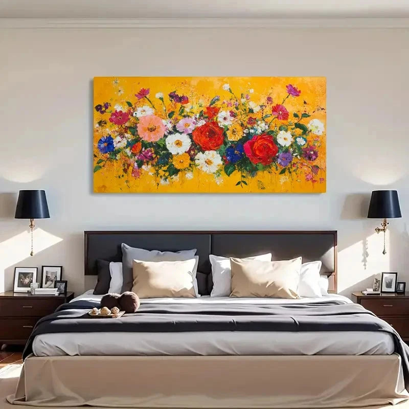 Bright Flowers Yellow Nature Wall Art Canvas Office Home Room Framed 120x60cm - Bella Home Decor