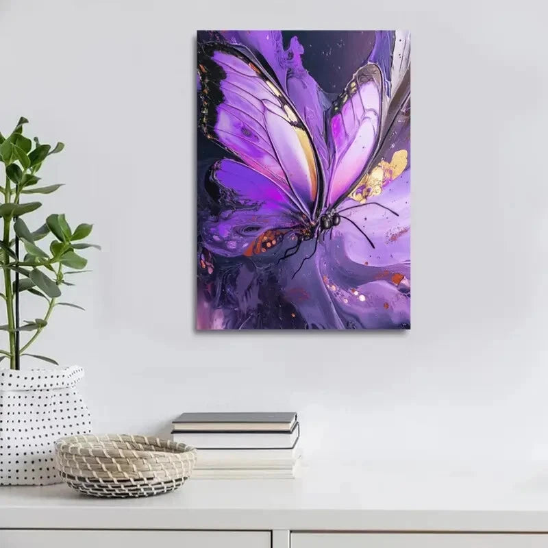 Modern Abstract Purple Butterfly Painting 40x60cm Metal Print Ready to Hang - Bella Home Decor