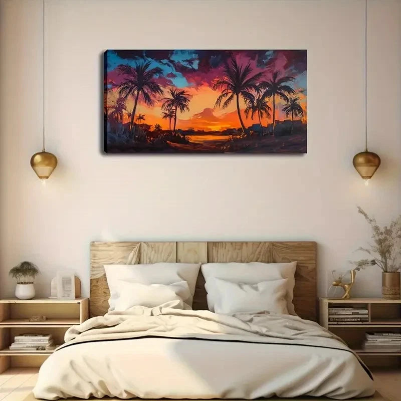 Scene With Palm Trees & Ocean Wall Art Canvas Office Home Room Framed 120x60cm