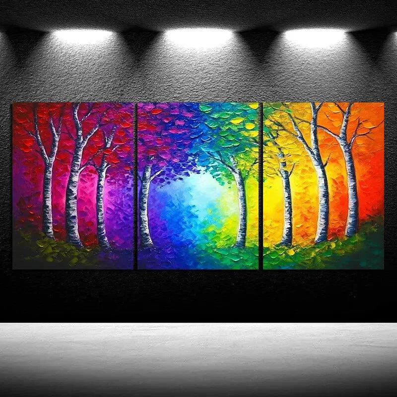 3pcs Mural Painting Set Colorful Trees Metal Print Ready to Hang Art - Bella Home Decor