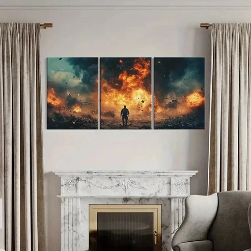 3pcs Explosive Scene Dramatic Sky Fiery Flames Wall Art Canvas Unframed - High Quality Print 100% Australian Made Wall Canvas