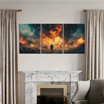 3pcs Explosive Scene Dramatic Sky Fiery Flames Wall Art Canvas Unframed - High Quality Print 100% Australian Made Wall Canvas