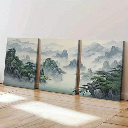 3pcs Mountain Tree Fog & Nature Landscape Wall Art Set Canvas Framed 60x90cm - High Quality Print 100% Australian Made Wall Canvas Ready to Hang - Bella Home Decor