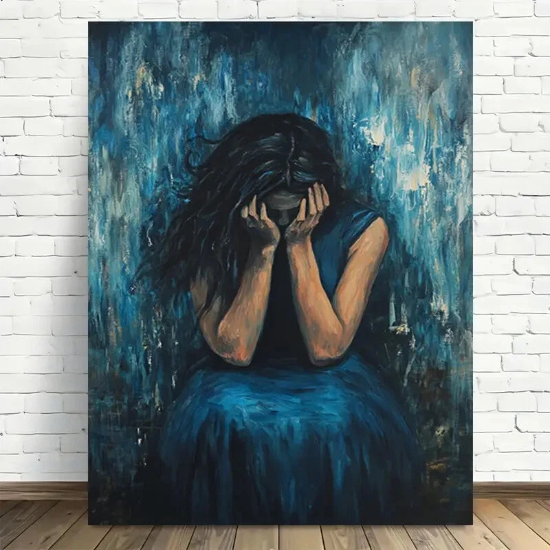 Beautiful Emotional Depth Abstract Woman Painting 40x60cm Metal Print Ready to Hang - Bella Home Decor