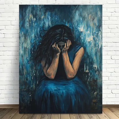 Beautiful Emotional Depth Abstract Woman Painting 40x60cm Metal Print Ready to Hang - Bella Home Decor