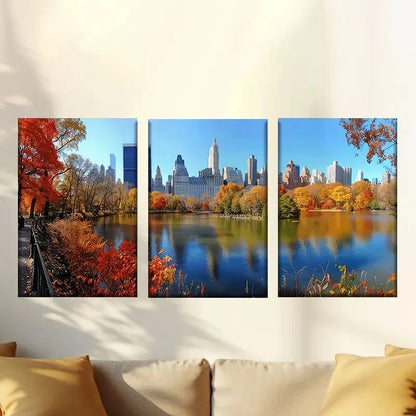 3pcs Autumn forest under blue sky Wall Art Set Canvas Framed 60x90cm - High Quality Print 100% Australian Made Wall Canvas Ready to Hang - Bella Home Decor