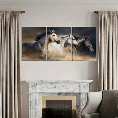 3pcs Gray White & Black Horses Running Modern Wall Art Set Canvas Framed 50x70cm - High Quality Print 100% Australian Made Wall Canvas Ready to Hang