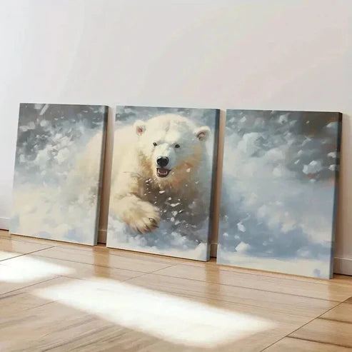 3pcs Polar Bears In The Snow Vintage Wall Art Canvas Unframed - High Quality Print 100% Australian Made Wall Canvas