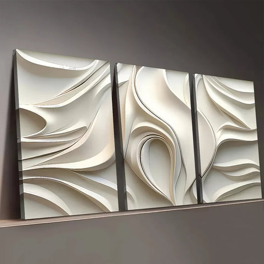 3pcs Minimalist Modern Abstract Geometric White Wall Art Set Canvas Framed 50x70cm - High Quality Print 100% Australian Made Wall Canvas Ready to Hang