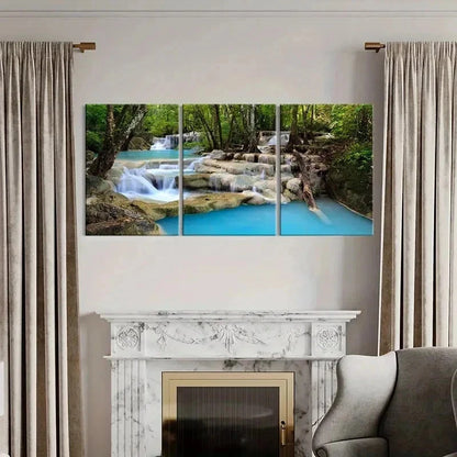 3pcs Mountain Forest Small Stream Water Wall Art Set Canvas Framed 50x70cm - High Quality Print 100% Australian Made Wall Canvas Ready to Hang