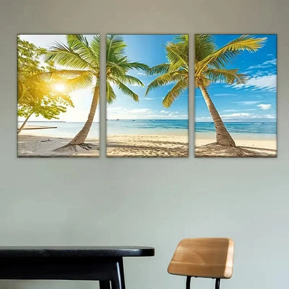 3pcs Tv with beach scene on the screen Wall Art Set Canvas Framed 50x70cm - High Quality Print 100% Australian Made Wall Canvas Ready to Hang - Bella Home Decor