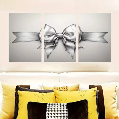 3pcs Black and White Bow Sketch Ribbon Drawing  Wall Art Set Canvas Framed 40x60cm - High Quality Print 100% Australian Made Wall Canvas Ready to Hang - Bella Home Decor