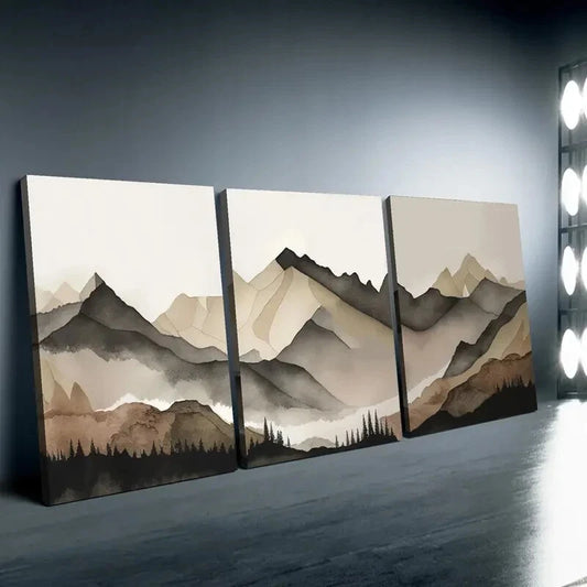 3pcs Beige and Gray MountainWall Art Set Canvas Framed 50x70cm - High Quality Print 100% Australian Made Wall Canvas Ready to Hang