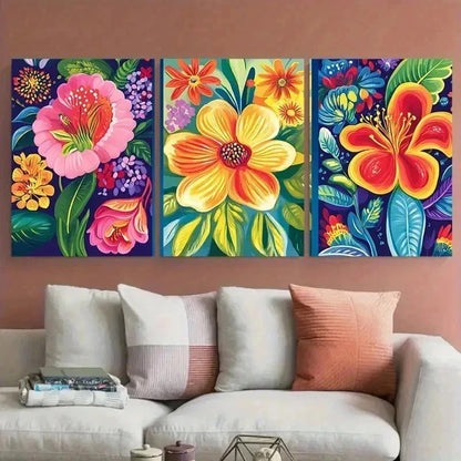 3pcs Vibrant Floral Decor Nature Perfect  Wall Art Set Canvas Framed 60x90cm - High Quality Print 100% Australian Made Wall Canvas Ready to Hang