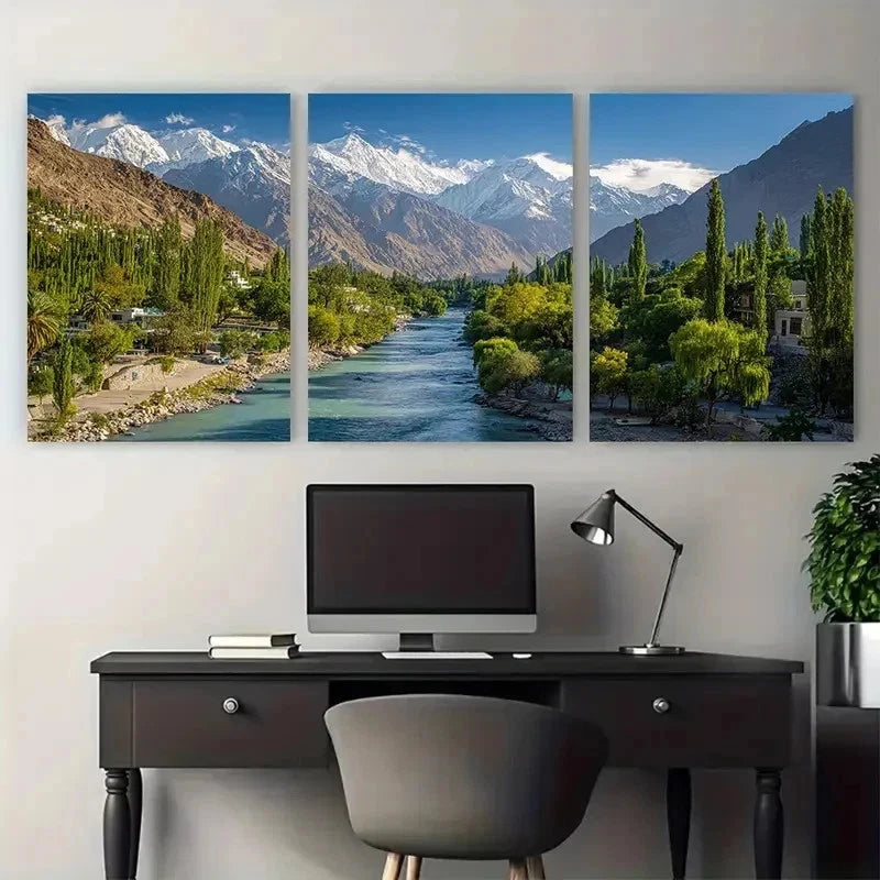 3pcs Gilgit-Baltistan Himalayan Lahore Perfect Wall Art Canvas Framed 60x90cm - Bella Home Decor