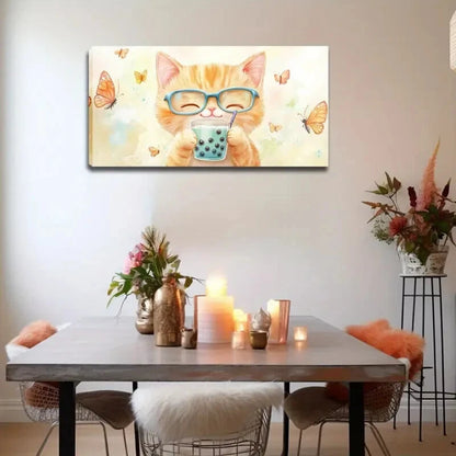 Brown Kitten Holding A Cup Wall Art Canvas Office Home Room Framed 120x60cm - Bella Home Decor