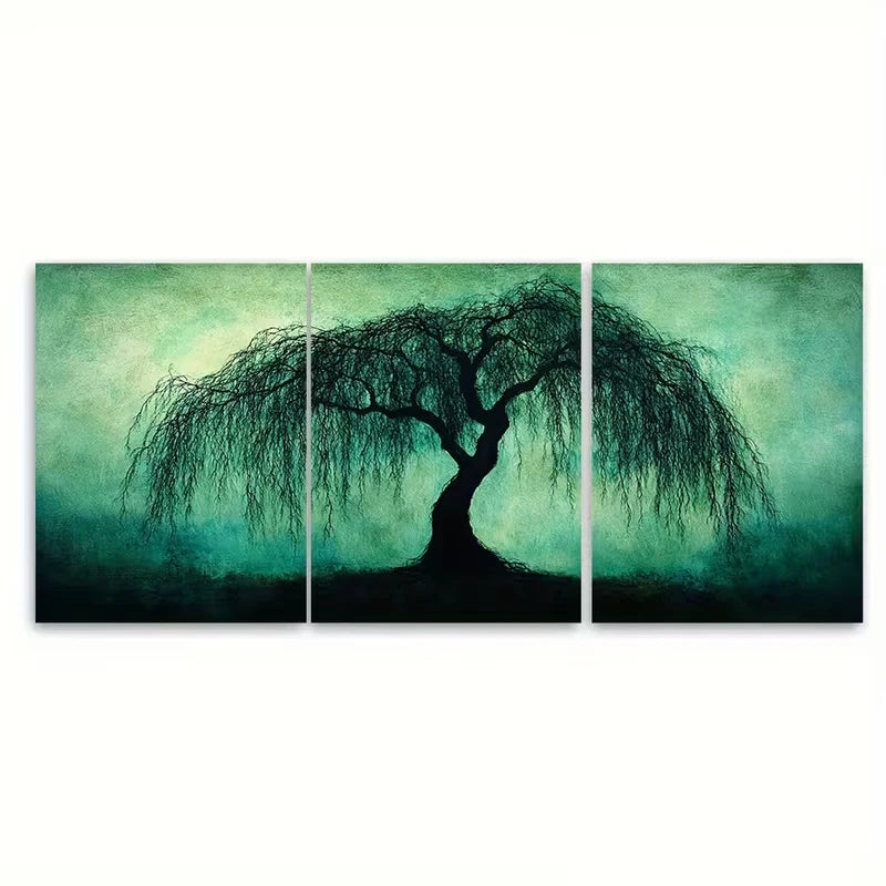 3pcs Weeping Willow Tree Art Moody Green  Wall Art Set Canvas Framed 40x60cm - High Quality Print 100% Australian Made Wall Canvas Ready to Hang - Bella Home Decor