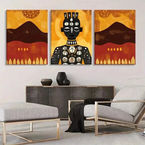 3pcs Tribal Woman Golden Sun Abstract Perfect Wall Art Canvas Unframed - High Quality Print 100% Australian Made Wall Canvas
