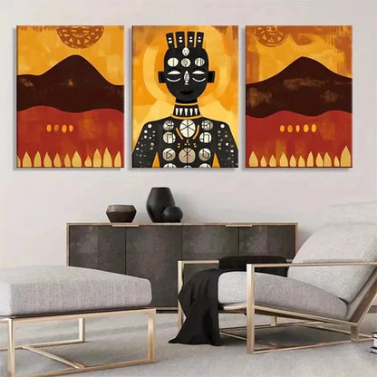 3pcs Tribal Woman Golden Sun Abstract Perfect Wall Art Canvas Unframed - High Quality Print 100% Australian Made Wall Canvas