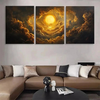 3pcs Dramatic Golden Sun and Clouds Perfect Wall Art Set Canvas Framed 60x90cm - High Quality Print 100% Australian Made Wall Canvas Ready to Hang