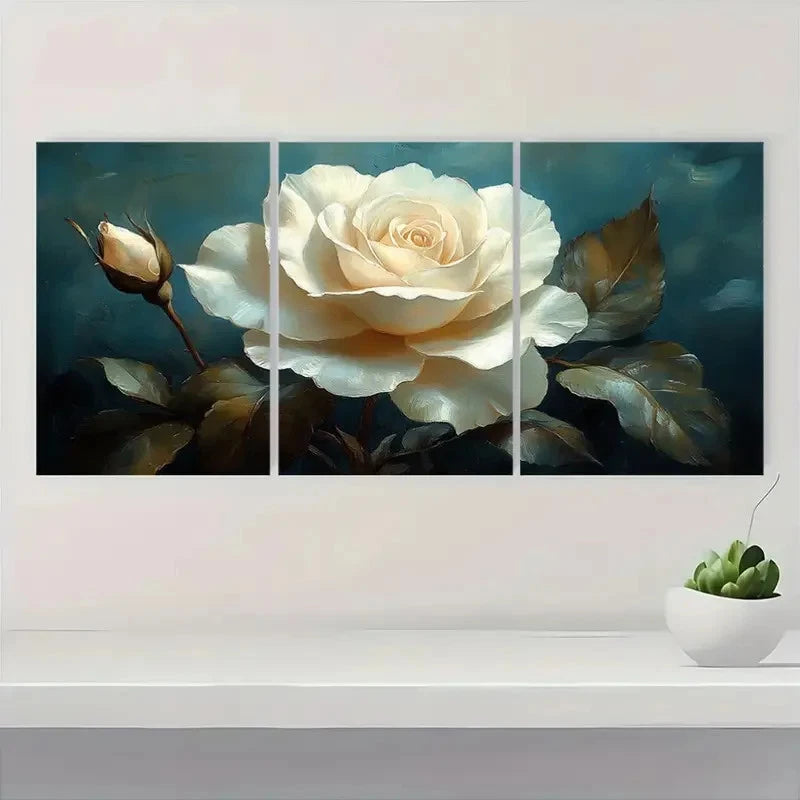 3pcs Elegant White Rose Wall Art Set Canvas Framed 40x60cm - High Quality Print 100% Australian Made Wall Canvas Ready to Hang - Bella Home Decor