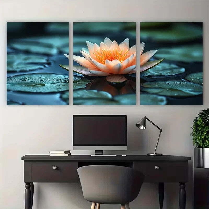 3pcs Blooming Water Lily Canvas Print Elegant Wall Art Set Canvas Framed 50x70cm - High Quality Print 100% Australian Made Wall Canvas Ready to Hang - Bella Home Decor