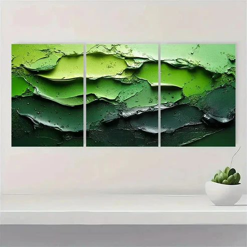 3pcs Black and Green Textured Abstract  Wall Art Set Canvas Unframed - High Quality Print 100% Australian Made Wall Canvas - Bella Home Decor