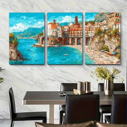 3pcs Calabria Italy Colorful Tropes Perfect Wall Art Set Canvas Framed 50x70cm - High Quality Print 100% Australian Made Wall Canvas Ready to Hang - Bella Home Decor