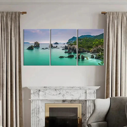 3pcs Tropical Beach Landscape with Rocks & Trees Wall Art Set Canvas Unframed - High Quality Print 100% Australian Made Wall Canvas
