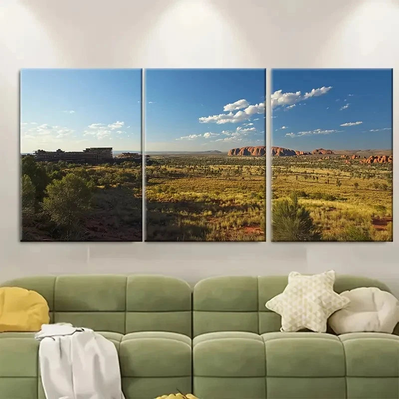 3pcs Uluru-Kata Tjuta National Park Australia Wall Art Set Canvas Framed 40x60cm - High Quality Print 100% Australian Made Wall Canvas Ready to Hang