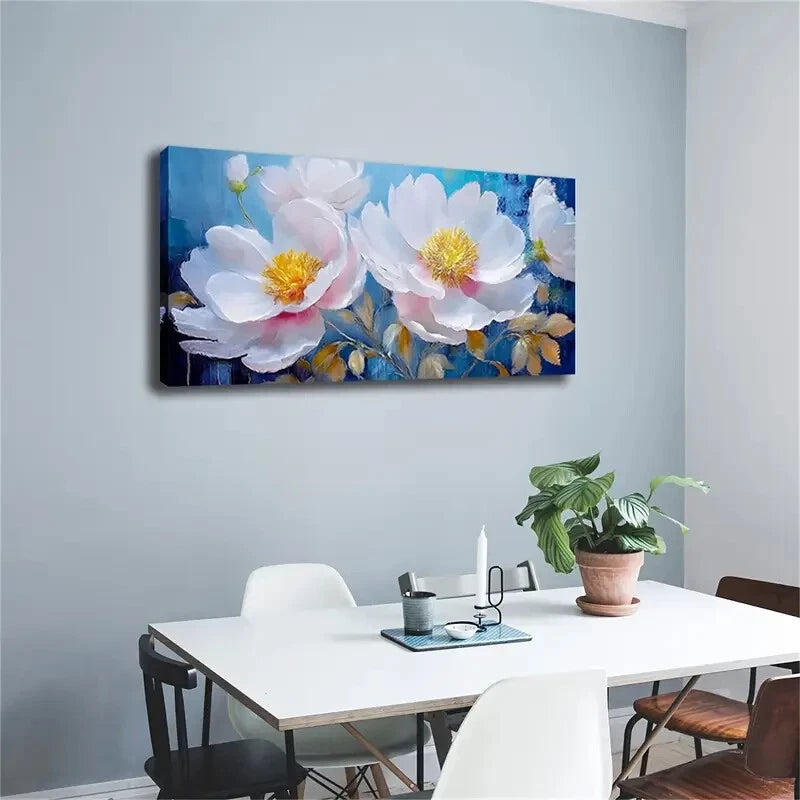 Modern Yellow White Flowers Wall Art Canvas Office Home Room Framed 120x60cm - Bella Home Decor